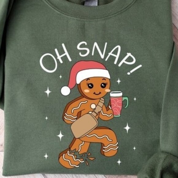 Oh Snap Gingerbread Cookie Sparkly Holiday Funny Christmas Sweatshirt - Picture 2 of 5